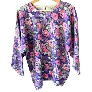 Vintage Colombo Angora Floral Purple Pink Dolman Sleeve Sweater Sizr M